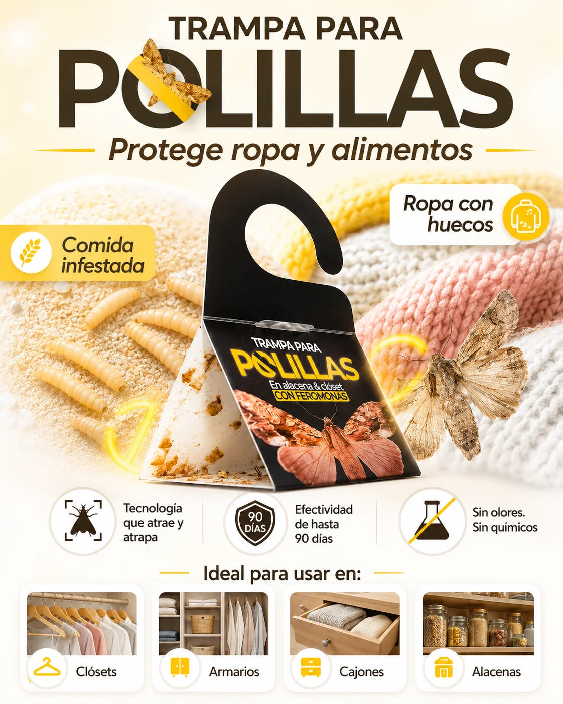 trampa polilla para closet y alacena x5